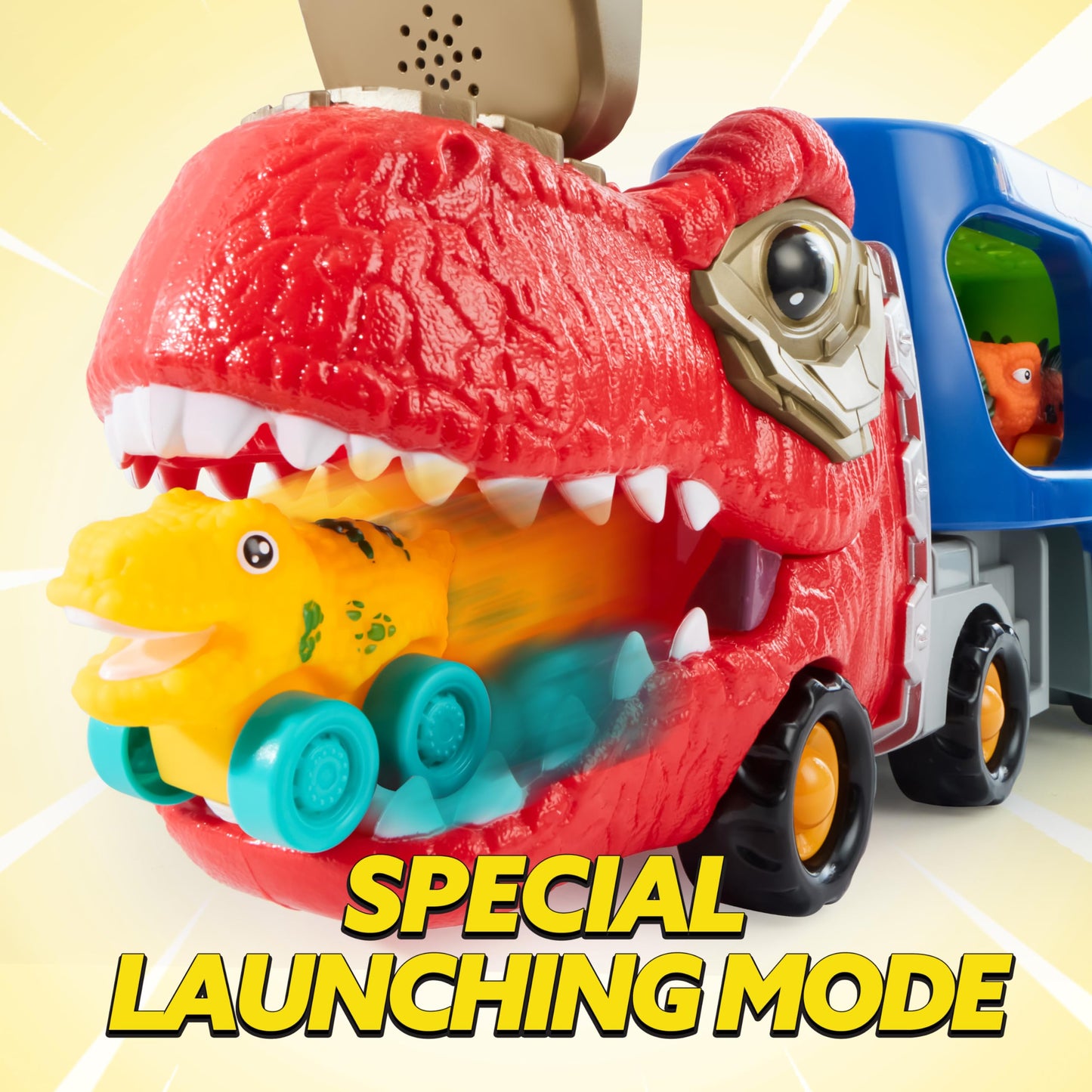 JOYIN Dinosaur Truck Toys for Kids, Kids Toys Boys Age 3 4 5, Dinosaur Car Carrier Truck Toy with 6 Figures Rubber Car Vehicles, Toddler Birthday Gifts with Music & Lights