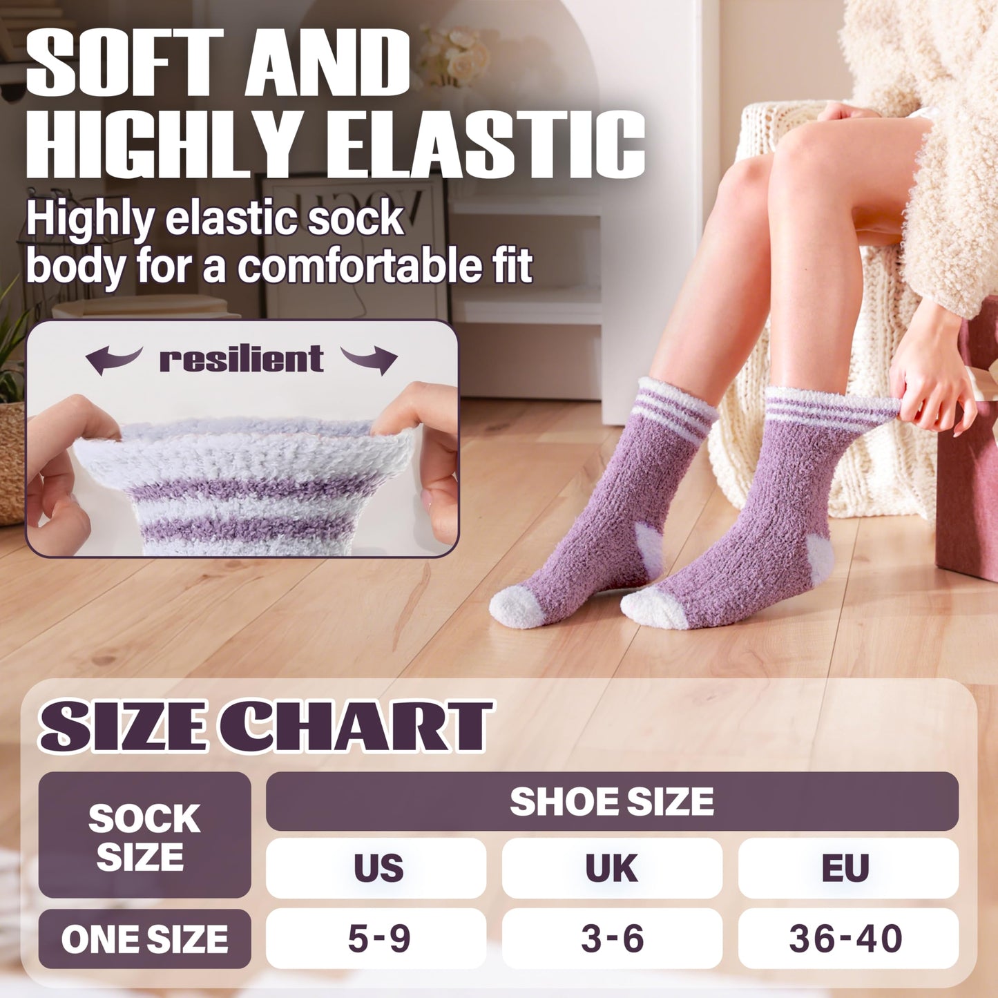 ANTSANG Fuzzy Socks for Women, Fluffy Warm Soft Slipper Socks for Winter & Home, Ideal for Teen Girls(Assorted Stripes)