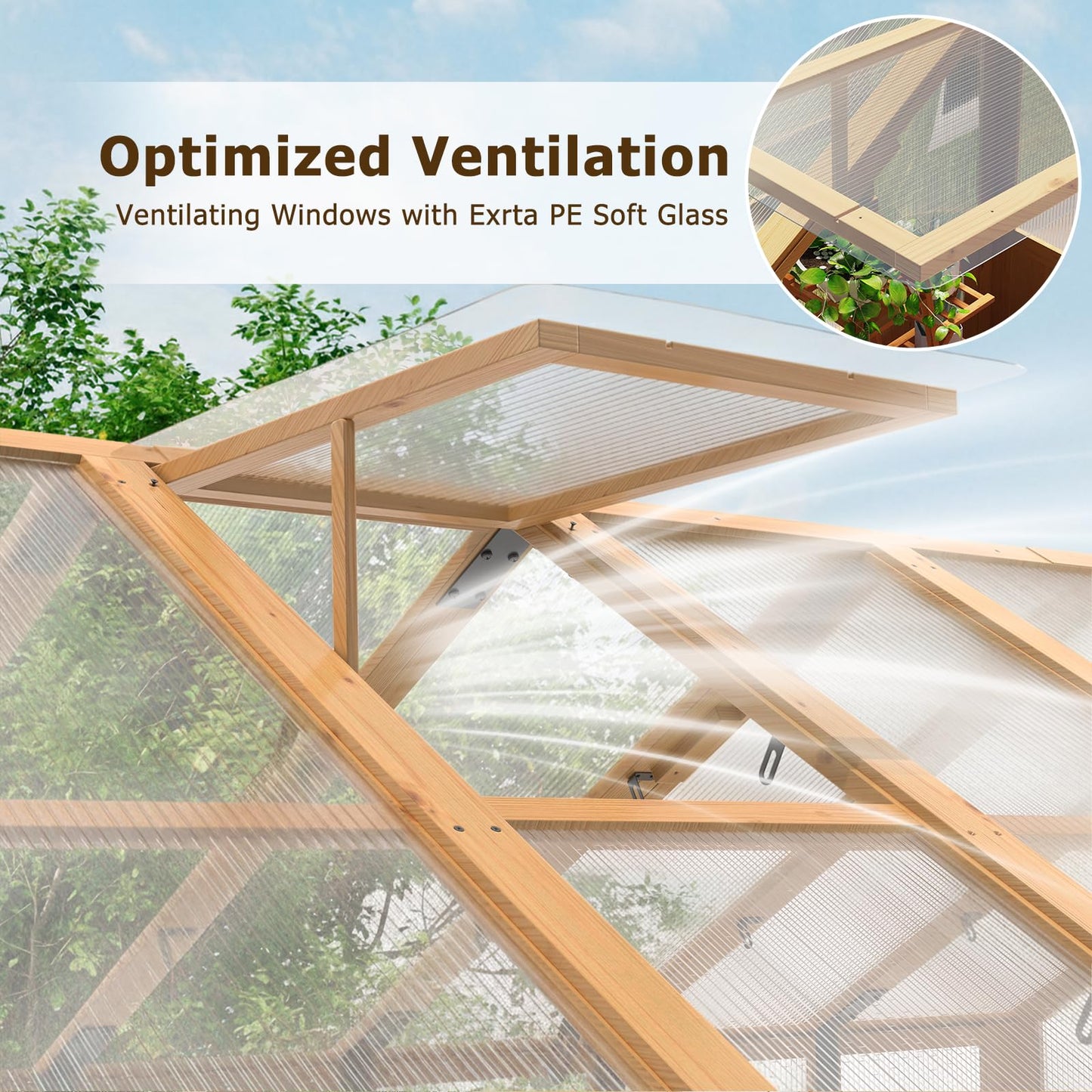 EROMMY 6x8 FT Wooden Greenhouse for Outdoors, Walk-in Greenhouse Kit with 4mm Polycarbonate Panels, Adjustable Roof Vent, Lockable Door, Outdoor Greenhouse for Backyard Garden