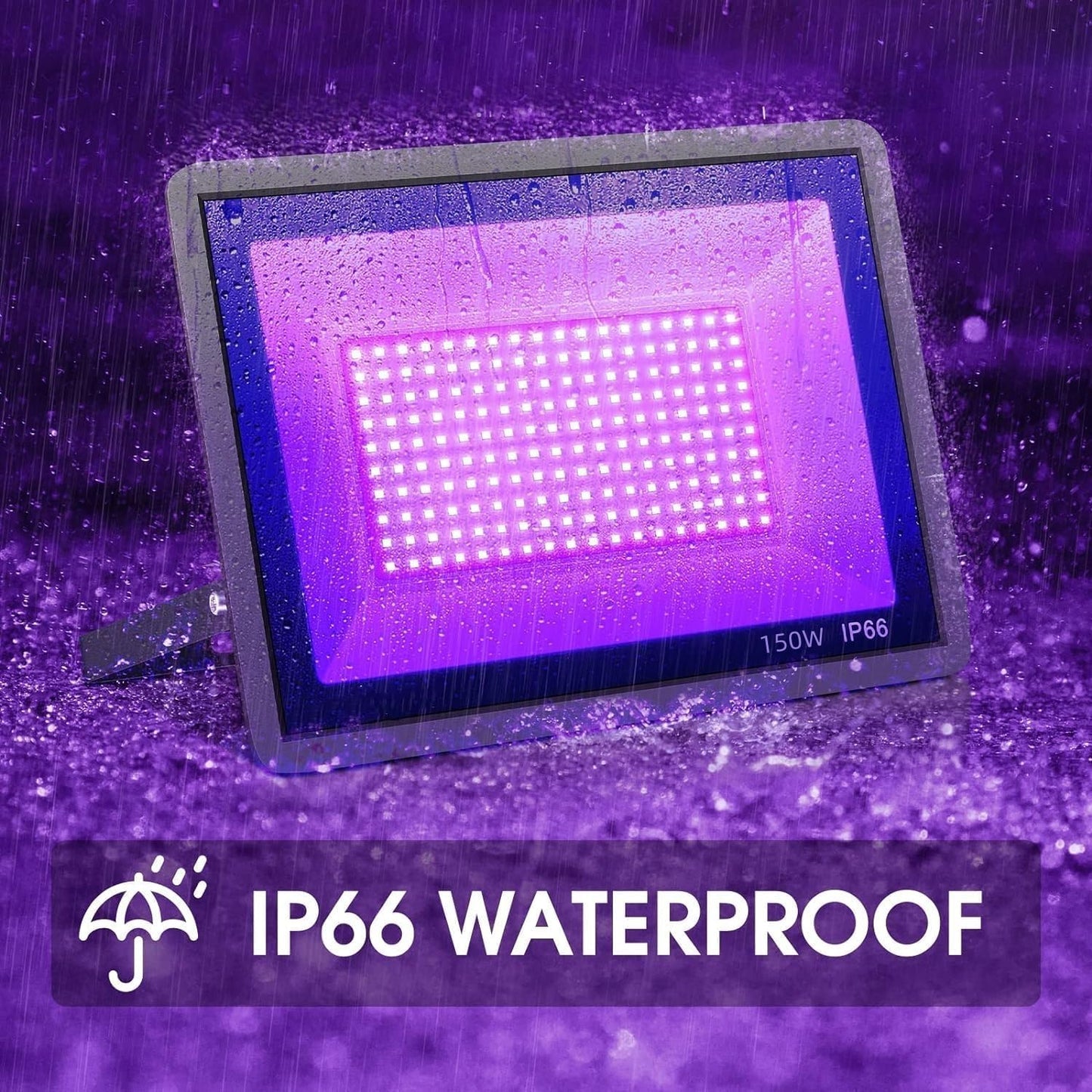 YANYCN 3 Pack 150W LED Black Lights, Blacklight Flood Light Outdoor with Plug and Switch, IP66 Waterproof for Dance Party, Glow in The Dark, Halloween Lights, Body Paint, Fluorescent Poster