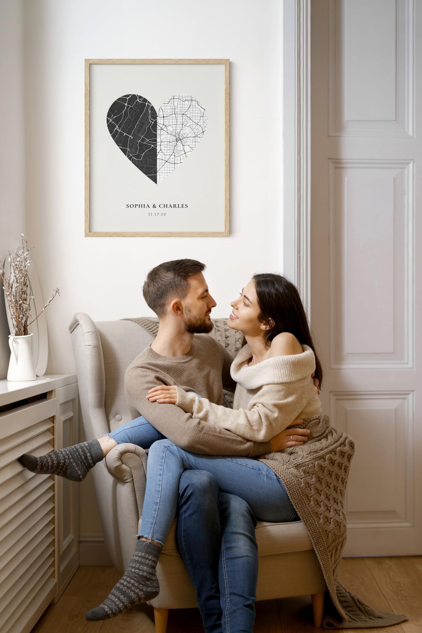 Haus and Hues Custom Heart Shaped Map Poster - Personalized Gift for Him & Her - Unique Couples Poster - Gift for Wedding, Newlyweds, Anniversary, Birthdays, Engagements Day, Wife, or Girlfriend