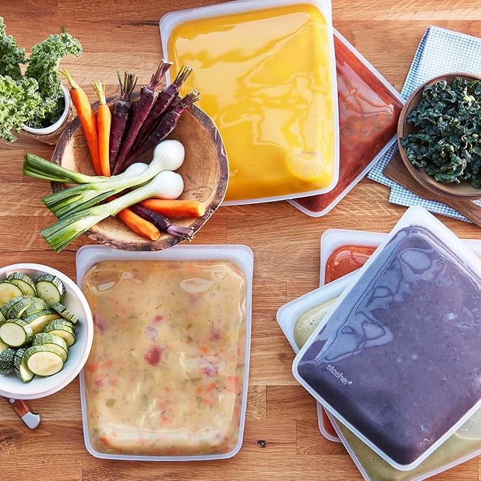 Stasher Silicone Reusable Storage Bag, Half Gallon Bag, Reusable Freezer Bag, Microwave, Dishwasher, Oven Safe, Sous Vide, Premium Lunch Container, Eco Friendly, Food Storage Bags, 64 oz, Clear