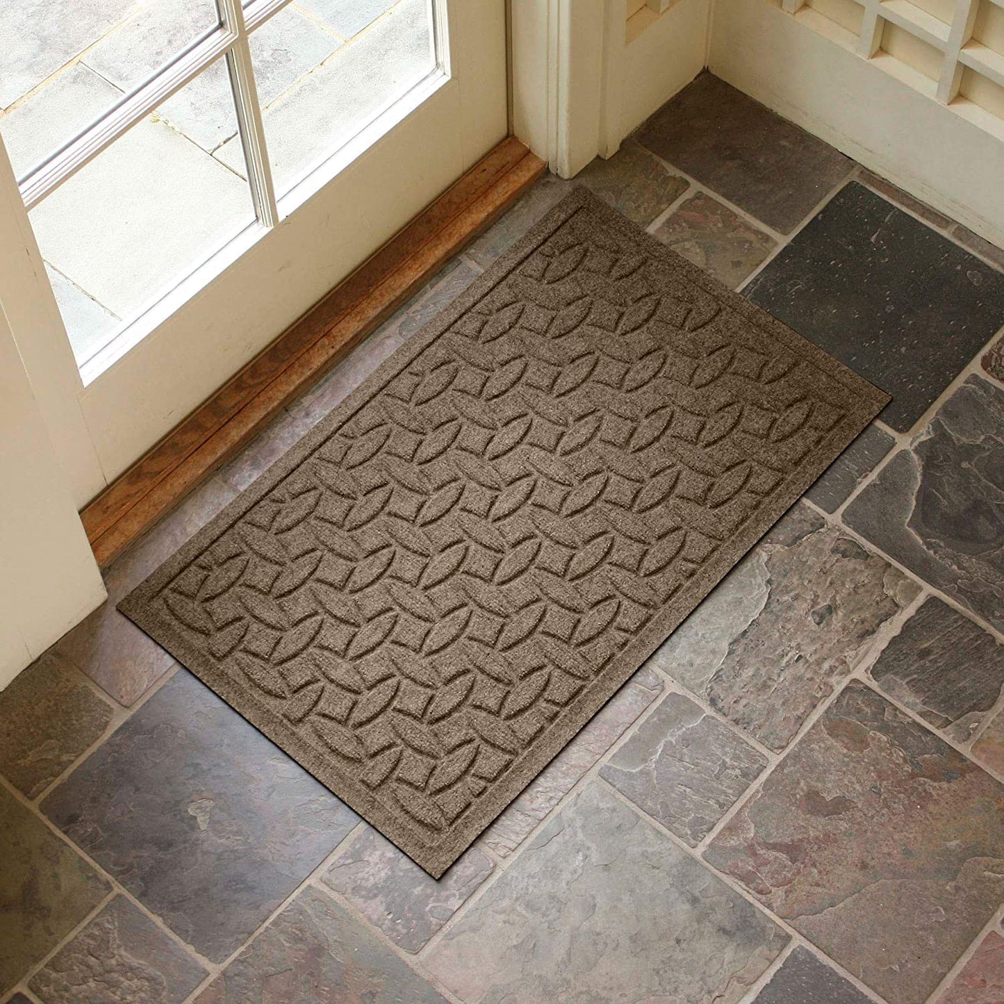 Bungalow Flooring Waterhog Door Mat, 2' x 3' Made in USA, Durable and Decorative Floor Covering, Skid Resistant, Indoor/Outdoor, Water-Trapping, Ellipse Collection, Khaki/Camel