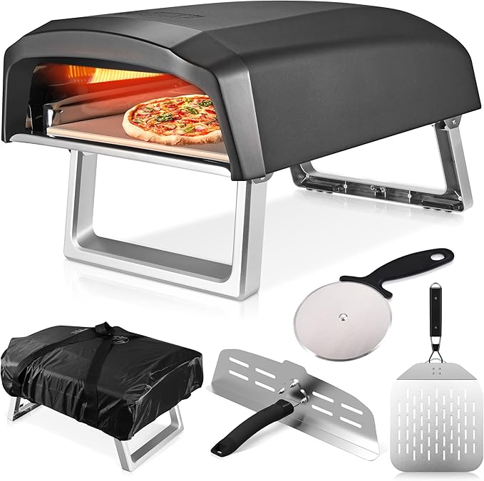 Commercial Chef Outdoor Gas Pizza Oven – Portable Propane Pizza Maker with Door, Peel, Stone, Cutter, and Cover - L-Shaped...