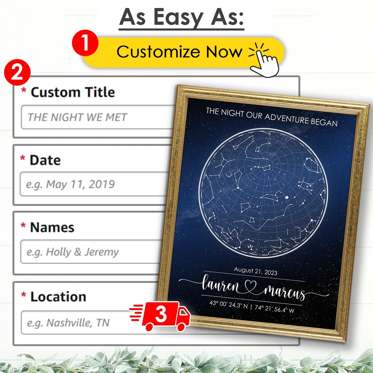 Custom Star Map for Specific Date Art Print | Personalized Star Map | Night Sky Constellation | Anniversary Gifts for Women | Unique Gift for Father's Day, Weddings, Girlfriends, Boyfriends