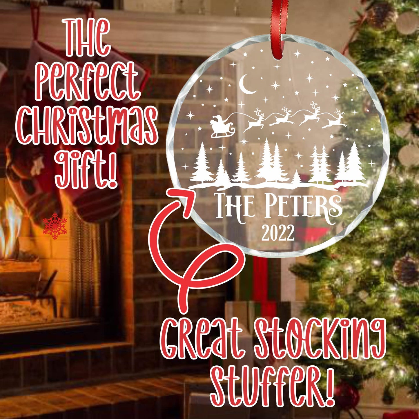 Blue Ridge Mountain Gifts Personalized Christmas Ornaments - Crystal Glass Christmas Decor with Holiday Design - Custom Laser Engraved Holiday Ornament Decoration for Home with Box Included