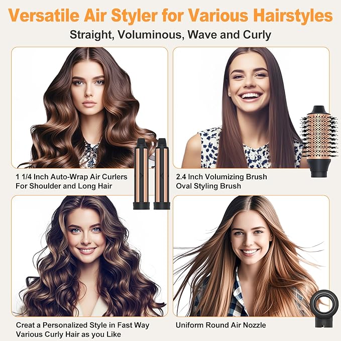 Hair Styler Hair Dryer Brush - 110,000 RPM High-Speed Hot Air Styler,Multi Stylers with Auto-Wrap Curler, Professional Blow Dryer Brush for Fast Curling Volumizing Straightening Styling(Black-Golden)