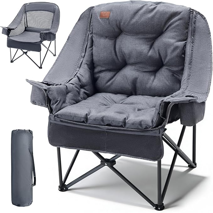 EVER ADVANCED 2 in 1 Camping Chair with Detachable Cushion, Mesh Chair for Adults Foldable, Oversized Heavy Duty Folding C...