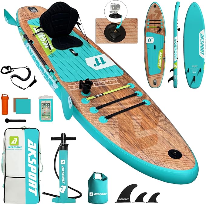 AKSPORT Inflatable Stand Up Paddle Board, SUP Board with All Accessories, Wide Stable Design, Non-Slip Deck, Inflatable Pa...