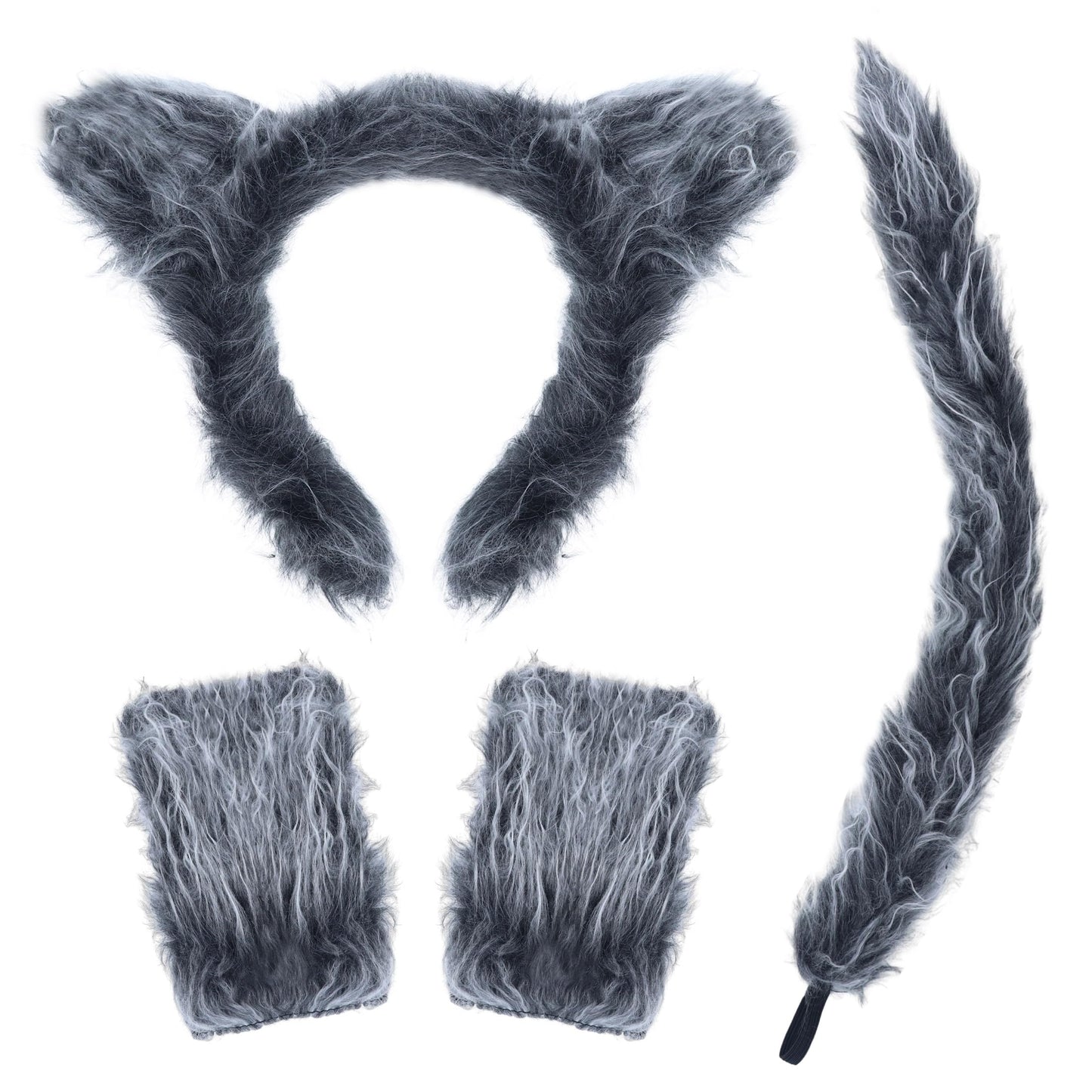 D-Fokes 4 PCS Wolf Costume Accessories Set for Men Women Boys Girls, Includes Wolf Ears Headband Gloves Tail,Halloween Animal Costumes, Realistic Wolf Costume Cosplay Party Supplies