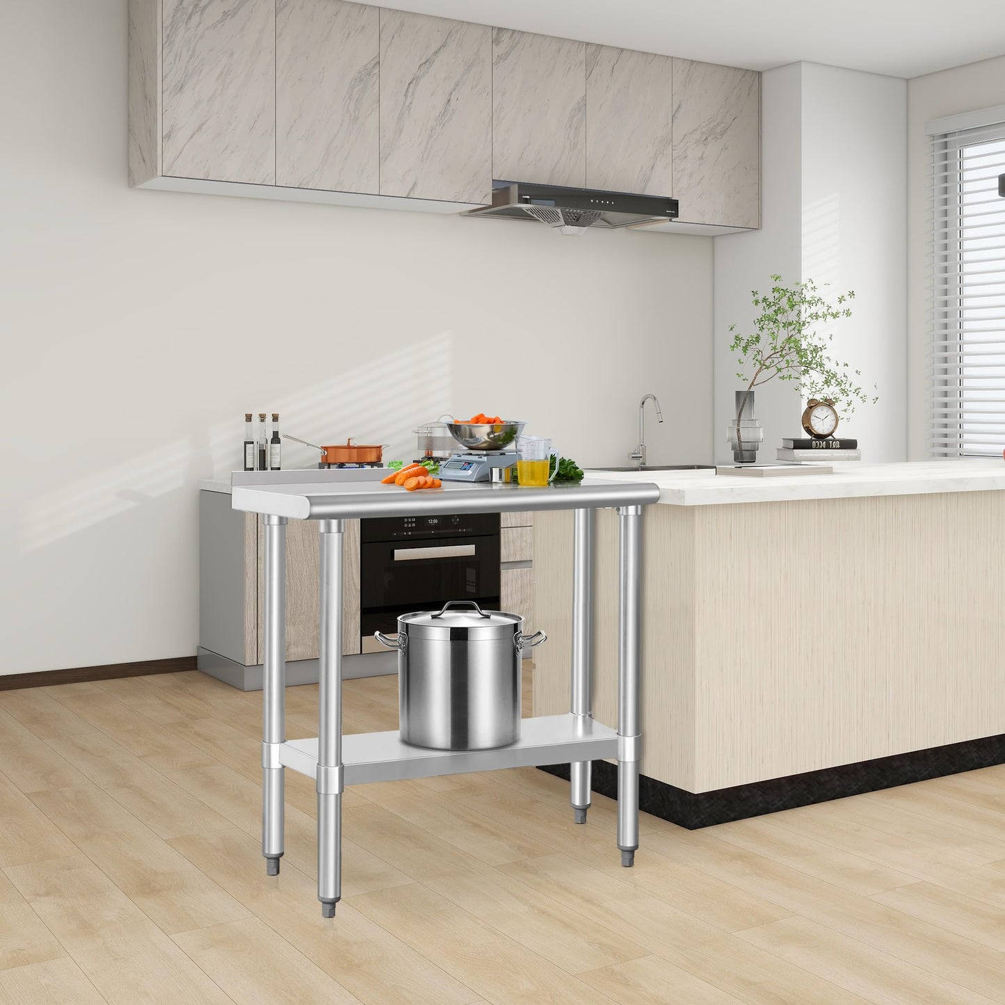 HARDURA Stainless Steel Commercial Work Table Prep Work Metal Table 14×30 Inches with Undershelf and 2" Backsplash Heavy Duty NSF 430 for Kitchen Food Prep