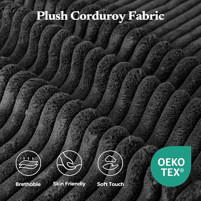 Furnify Loveseat Sofa, Cloud Modular Sofa Couch, Upholstered Floor Sofa with Deep Seat, Upholstered Foam Couch for Bedroom Living Room, No Assembly Required (Plush Corduroy Fabric, Black)