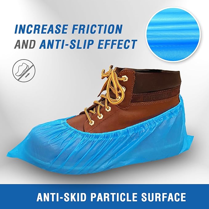 ProtectX Disposable Shoe & Boot Covers, XL Extra Large, 100-pack (50 pairs), Waterproof, Slip Resistant, Durable CPE plastic, Fits up to Men’s 14 US Size and All Women’s US Size Shoes