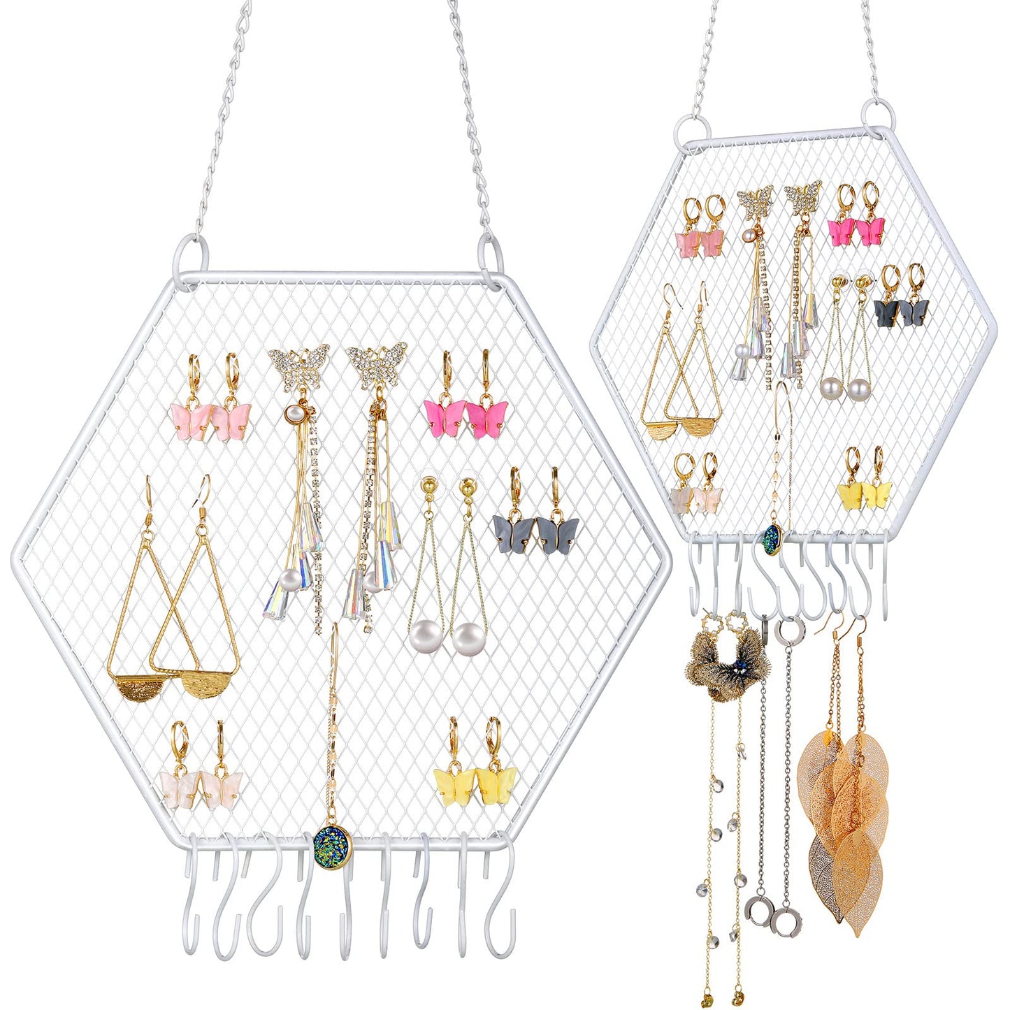 Jetec 2 Pcs Earring Wall Holder Wall Mounted Earring Organizer Hanging Jewelry Stand Decorative Diamond Grid Shape Display Rack