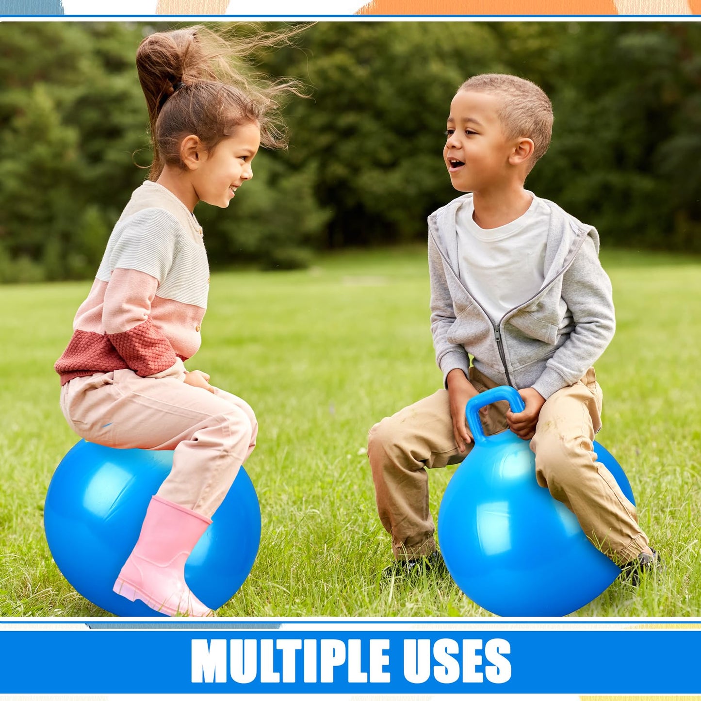 Gemscream Kids Bouncy Hopper Ball with Handle Jumping Hopping Exercise Balls for Toddlers Boys Girls Indoor Outdoors Sports School Games Exercise Gifts(18 Inch,Blue)