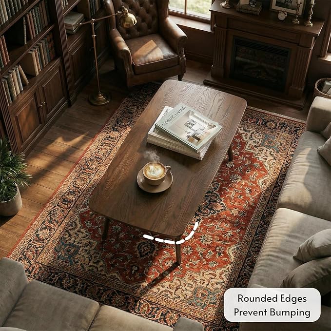 Hymus Solid Wood Coffee Table - 2-Tier Modern Center Table, Living Room Tables with Double Storage for Living Rooms, Bedrooms, and Offices (Walnut, 31.49" D x 19.68" W x 17.32" H)