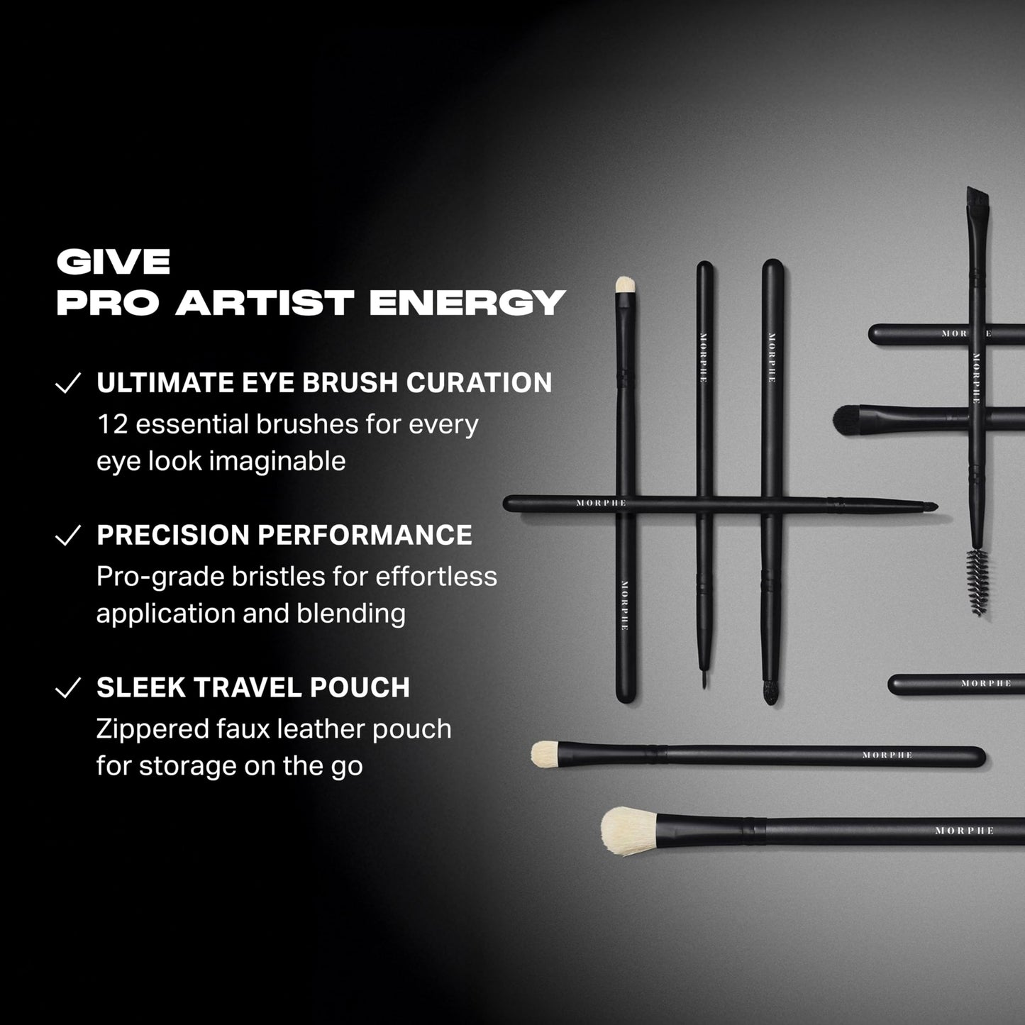 Morphe Eye Obsessed Makeup Brushes - 12 Piece Eyeshadow Brush Set - Lining, Blending & Angled Eyeshadow Brushes - Made with Natu