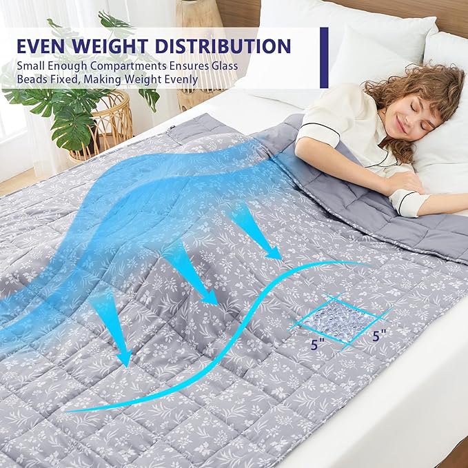 yescool Weighted Blanket for Adults (15 lbs, 60" x 80", Dove Grey) Cooling Heavy Blanket for Sleeping Perfect for 140-160 lbs, Queen Size Breathable Blanket with Premium Glass Bead, Machine Washable