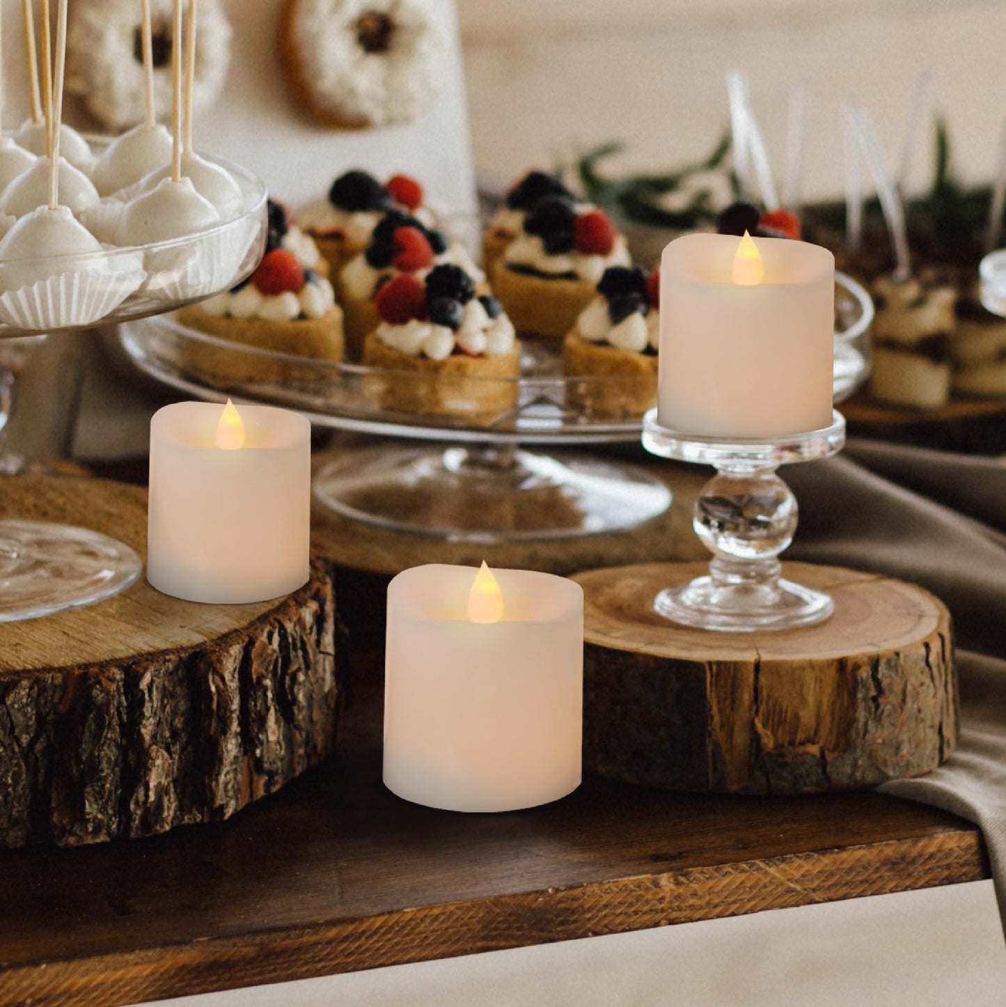 3X3 Flickering Flameless Candles Set Of 3,3 Inch Real Wax Led 600 Hours Battery Candles With Timer Remote,Control For Wedding Pa