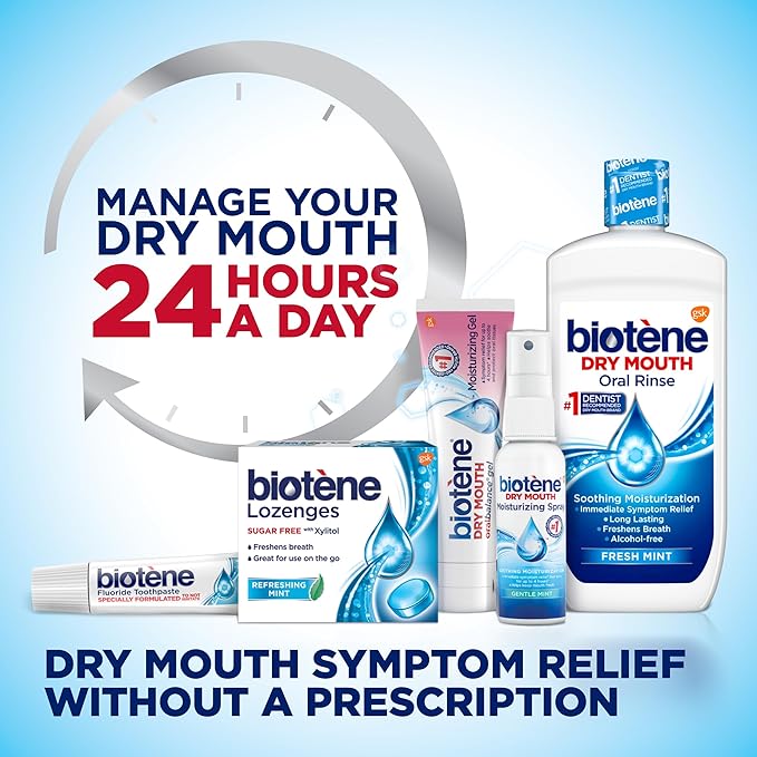 biotène Oral Rinse Mouthwash for Dry Mouth, Breath Freshener and Dry Mouth Treatment, Fresh Mint - 33.8 fl oz