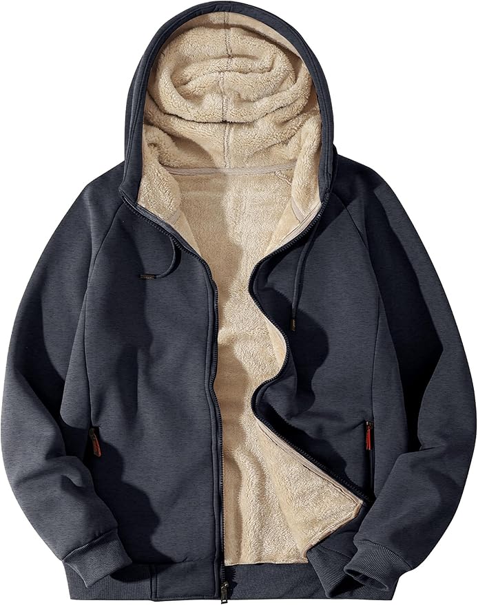 Flygo Sherpa Hoodies for Men Zip Up Winter Fleece Lined Hooded Sweatshirt Heavyweight Warm Jackets