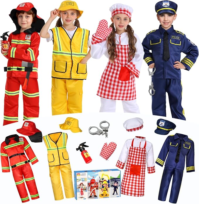 14Pcs Toddler Dress up Clothes,Boys Dress up Costumes for Play,Kids Dress up Set with Firefighter,Construction Worker,Che...
