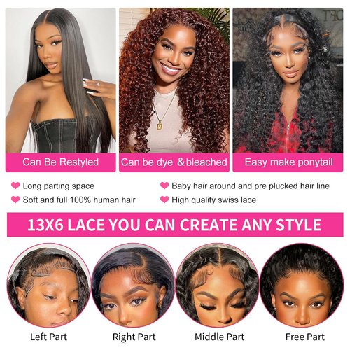 Kucmir 26 Inch Deep Wave Lace Front Wigs Human Hair Pre Plucked 13x6 Lace Front Wigs Human Hair Wigs for Women Frontal Wigs Human Hair with Baby Hairline