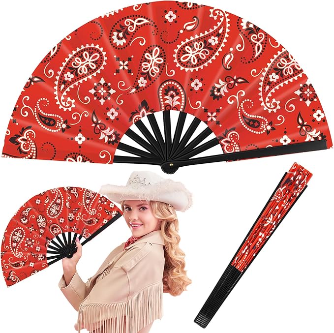 GlikCeil 1 Pcs 13 inch Folding Hand Fan Patterned Folding Fans Foldable Party Favors for Music Festivals, Club Events, Dan...
