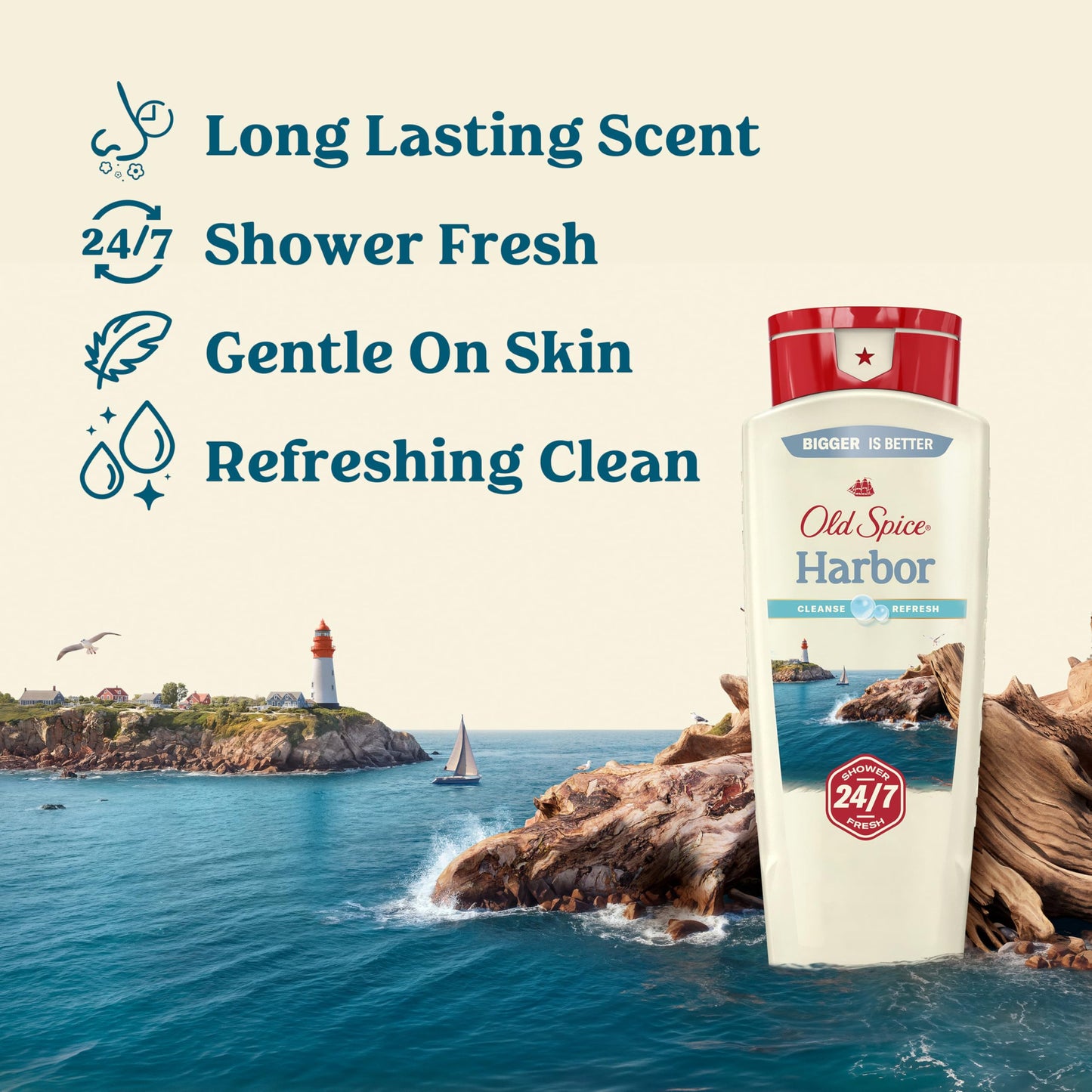 Old Spice Cleansing Body Wash for Men, 24/7 Shower Fresh with Lasting Scent, Cleanse & Refresh, Gentle on Skin, Vitamin B3, Harb