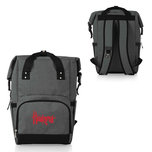 PICNIC TIME NCAA Nebraska Cornhuskers OTG Roll-Top Cooler Backpack, Hiking Backpack Cooler, Soft Cooler Bag, (Heathered Gray)