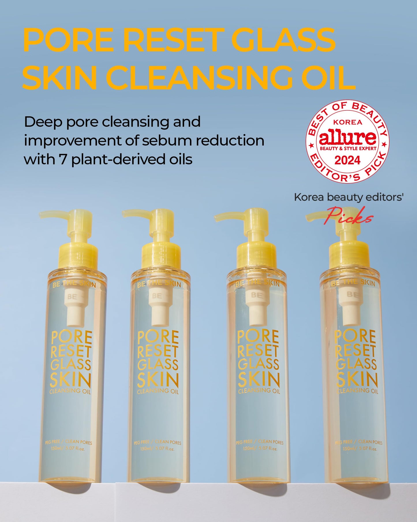 BE THE SKIN Pore Reset Glass Skin Cleansing Oil - Gentle Makeup Remover Oil for Glass Clear Skin with Plant-derived Oils - Remov