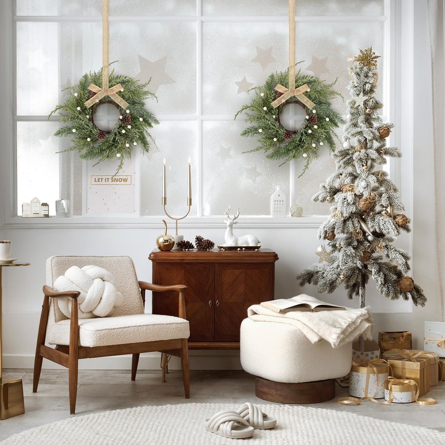 6 PCS Christmas Wreath Candle Rings Mini Wreath Pine Garland Artificial Frosted Cedar and Pine Cone Candle Rings Holder for Christmas Wedding Home Table Centerpiece Door Window Chair Wall