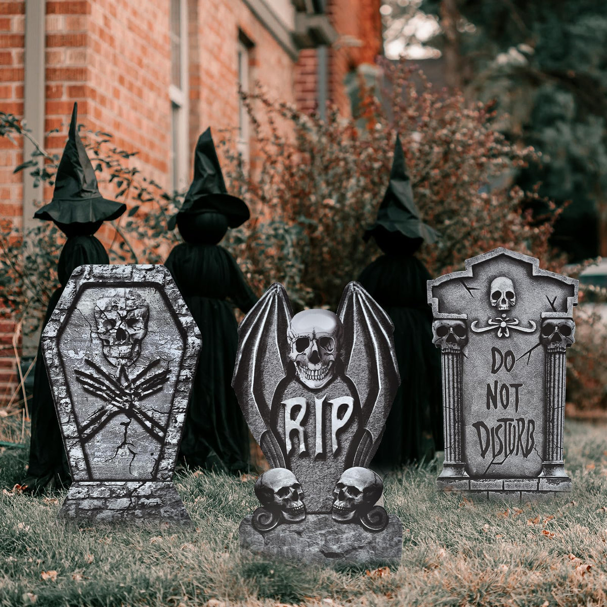 PhyLence 6-Piece Halloween Tombstone Yard Signs with Stakes - Large Eerie Graveyard Design, Spooky Skulls and RIP Messages for Haunted House, Outdoor Garden, Lawn Decor, Halloween Party Props