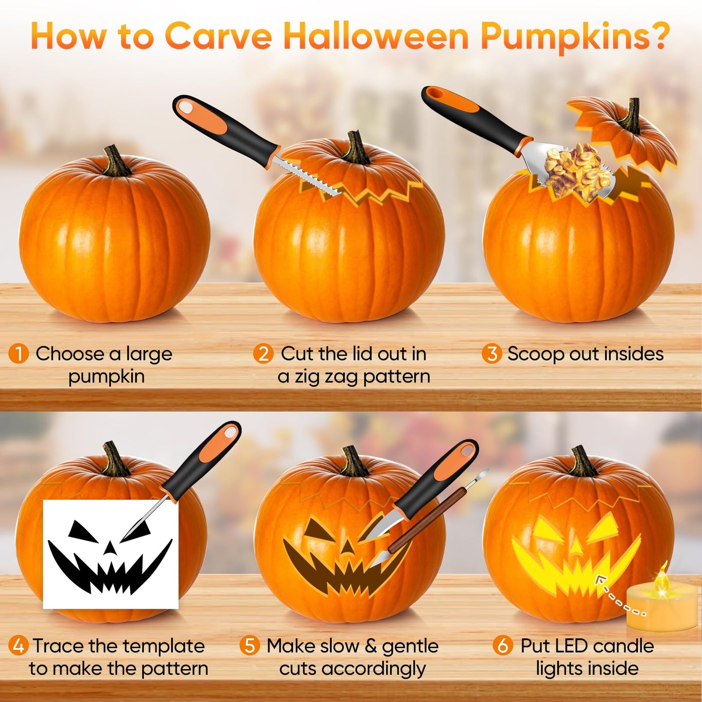 NESSTU Pumpkin Carving Kit with Stencils: 31 PCS Halloween Pumpkin Carving Tools - Professional Pumpkin Carving Set - Heavy Duty Stainless Steel Jack-O-Lanterns Pumpkin Carving Knife for Kids Adults