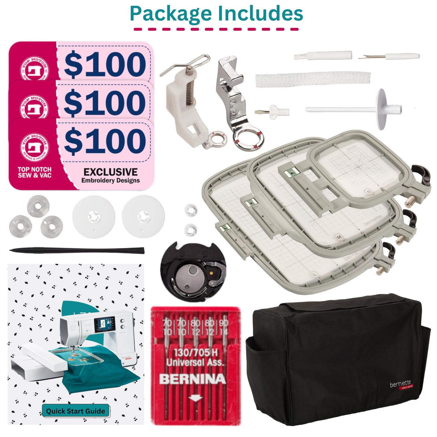 Bernette B70 Embroidery Machine Bundle - Heavy Duty Embroidery Machine with $300 Worth of Embroidery Tools and Accessories Great for Beginners and Experts