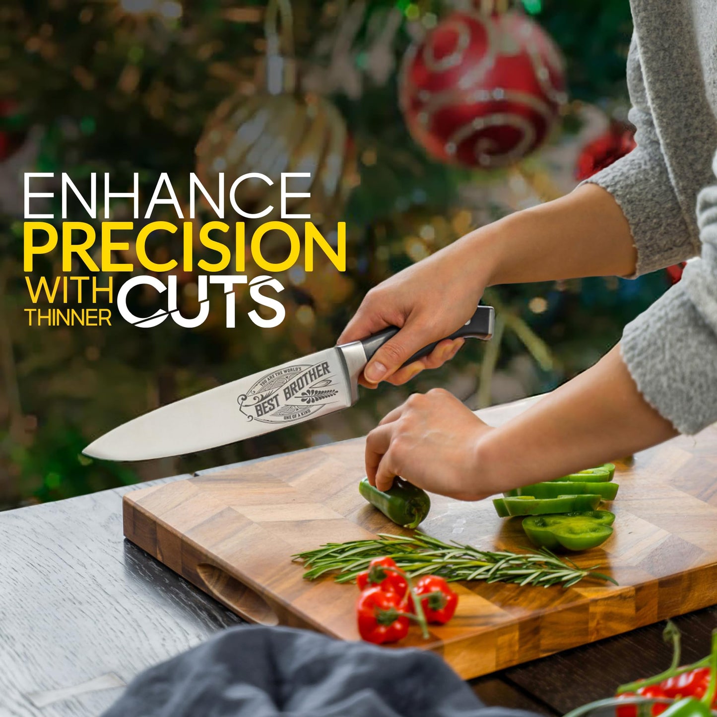 CUTLINX Premium Chef Knife Gift - Engraved BEST BROTHER - 8" Stainless Carbon Steel Kitchen Knive w/Pakka Wood Handle - Birthday, Father's Day, Christmas, Anniversary, or Housewarming Gifts