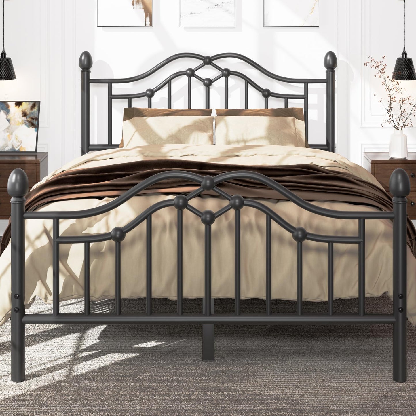 LoVinson Full Bed Frame with Headboard and Footboard, Modern Metal Platform Bed Frame Support Up to 1000LBS, Under Bed Storage, No Box Spring Needed, Easy Assembly, Black