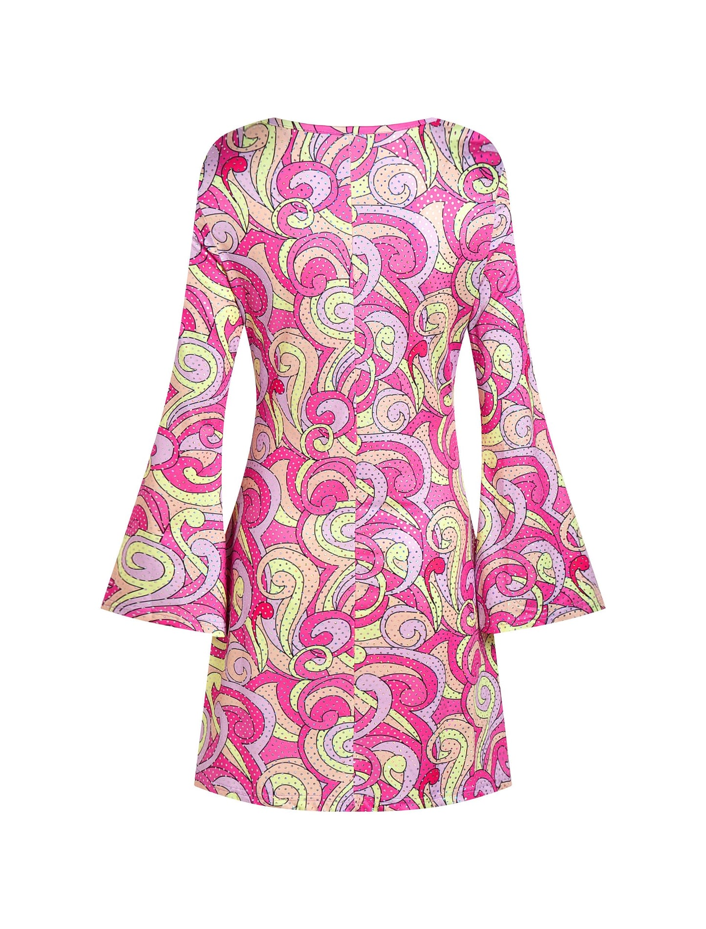 Deerjoke 70s Disco Outfit Women, 7 PCS 70's Disco Dress Costume Hippie Clothes Accessories Jewelry Halloween (Pink, Large)
