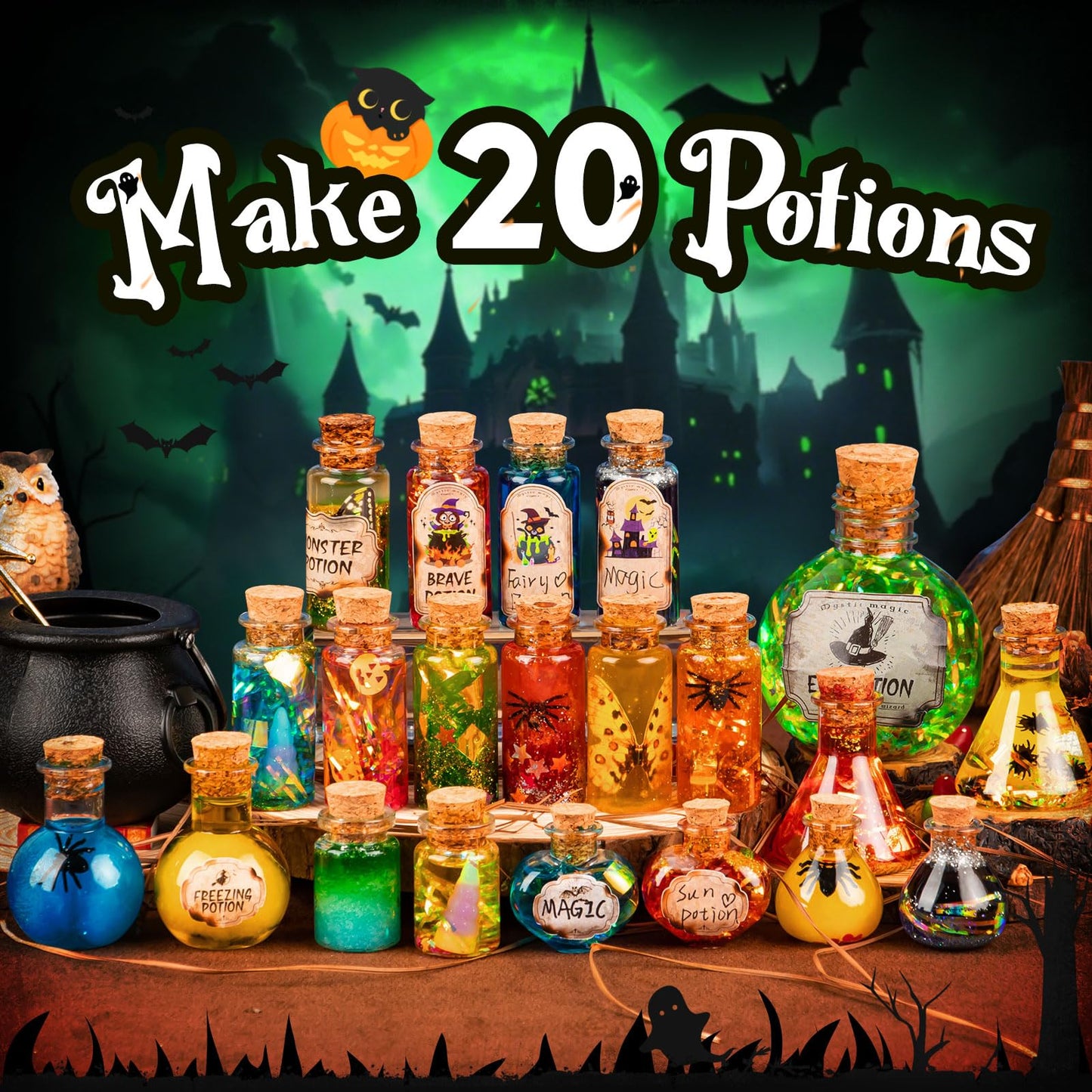 Alritz Science Potion Kits for Kids - 23 Magic Mix Potion Bottles, Witches Cauldron, Birthday Party Halloween Decorations Gifts Toys for Boys Girls 8 9 10 11+ Years Old
