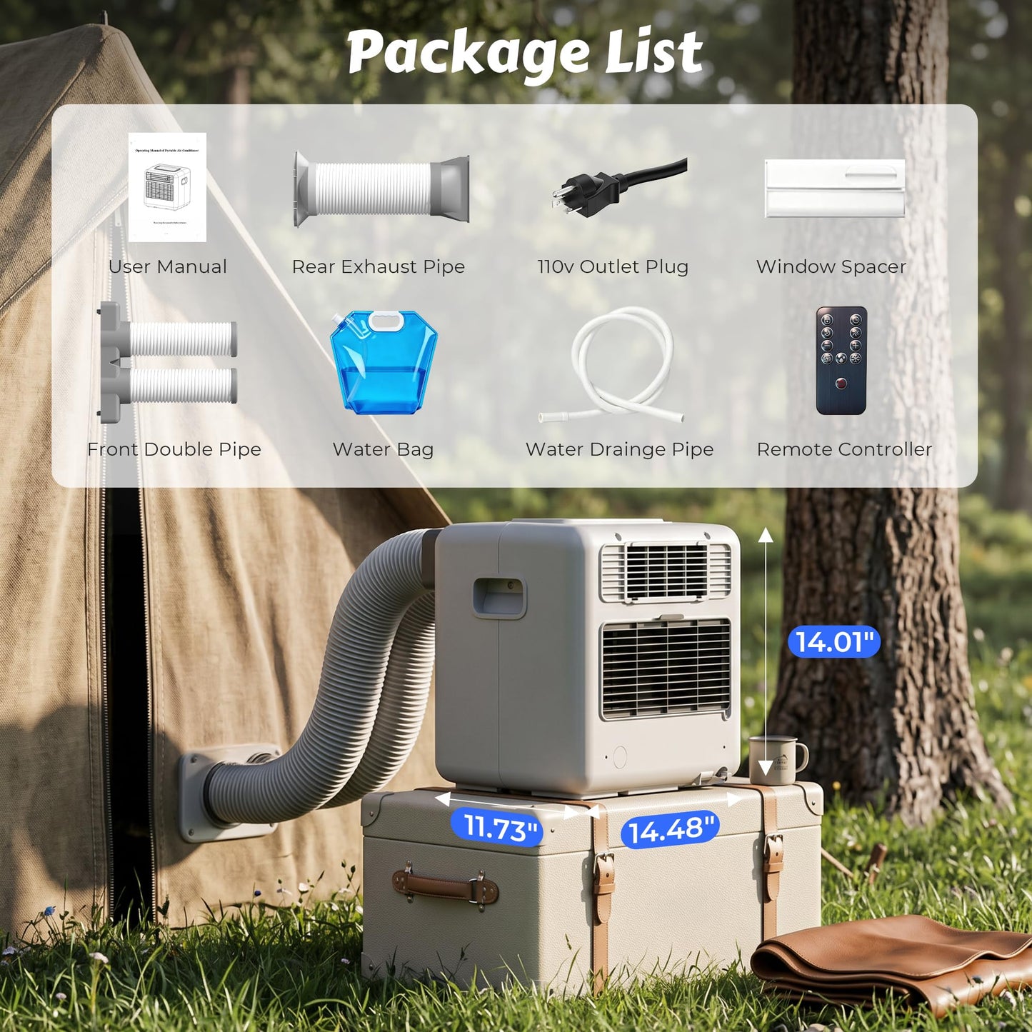 Disaenvir Tent Air Conditioner - Portable Air Conditioner 3300BTU, Compact Air Cooler AC Unit, 24 Hours Timer, Safety Lock, 3 Modes for Tent, Camping, RV, Truck, No Battery (White)