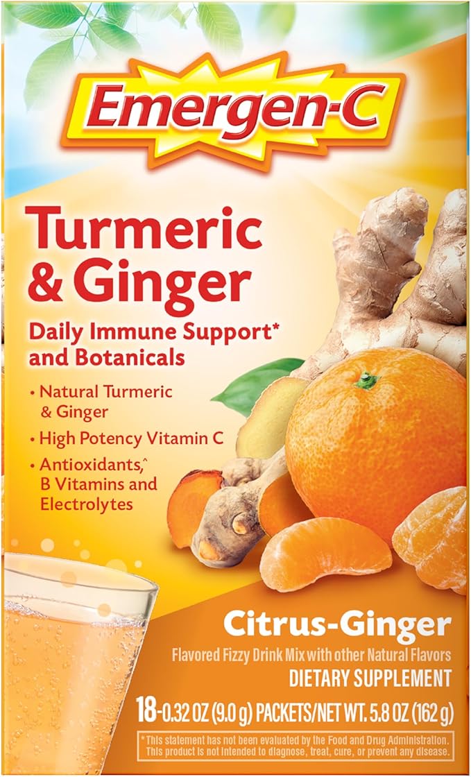 Emergen-C Citrus-Ginger Fizzy Drink Mix, Turmeric and Ginger, Immune Support, Natural Flavors with High Potency Vitamin C,...