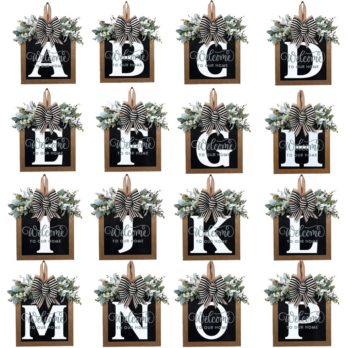 Last Name Year Round Front Door Wreath Front Porch Decoration 26 Letter Welcome Sign with Eucalyptus Garland and Bow Spring Wreaths for Front Door Outside Hanger Garland（S）