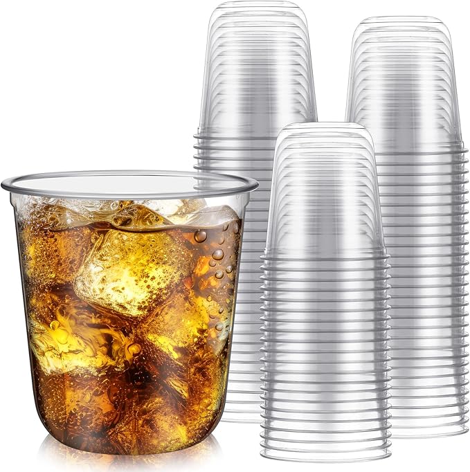 Ziliny Disposable Stemless Glasses 12oz Crystal Plastic Wine Glasses Clear Classic Pet Cup for Meeting Weddings Birthdays ...