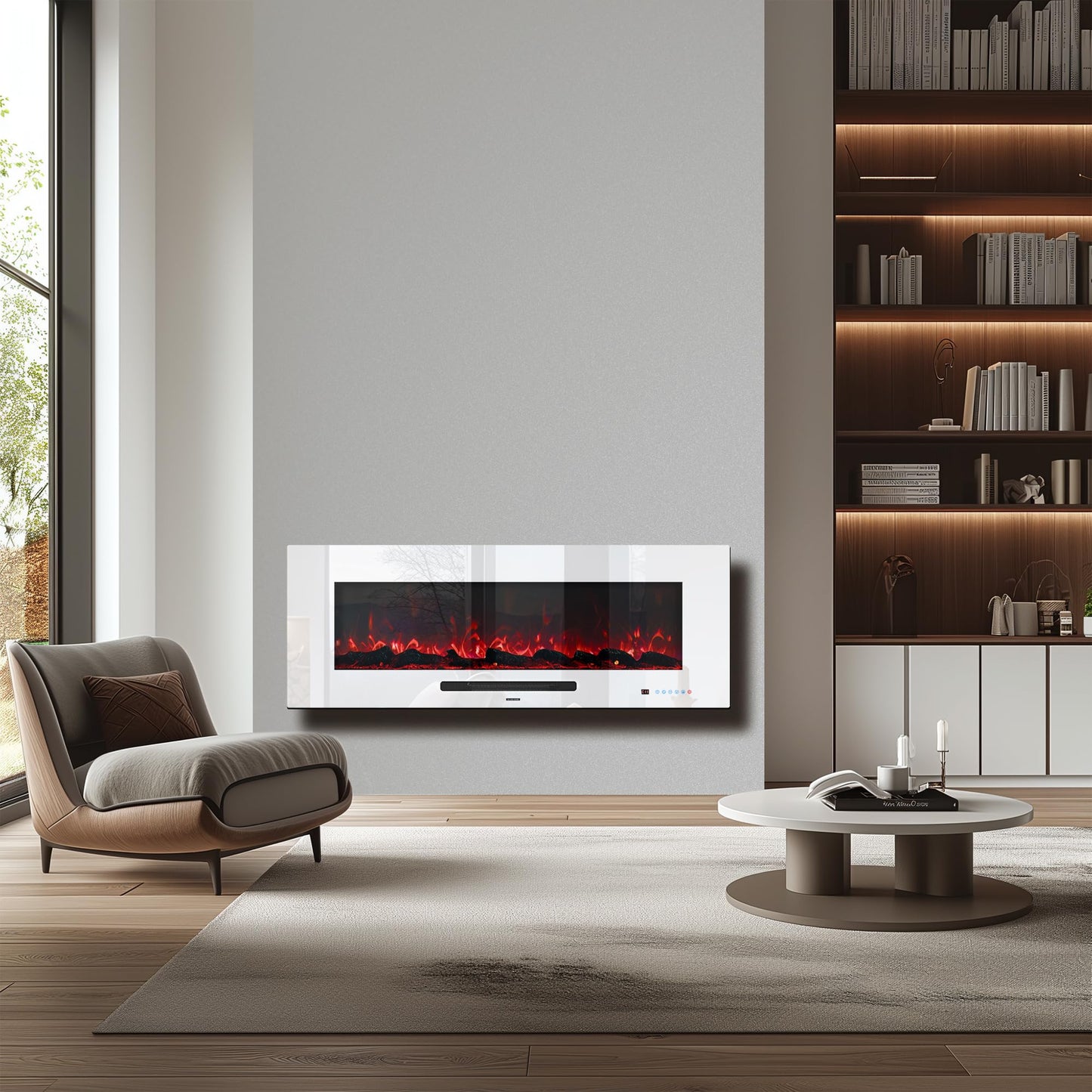Dreamflame 50" Electric Fireplace, Recessed & Wall Mounted Fireplace Heater 13 * 13 Colors Flame &Fuel Bed w/5 Dimmer, Touchscreen &Remote Control Temp, Overheating Protect, Hardwired, 1500W, White