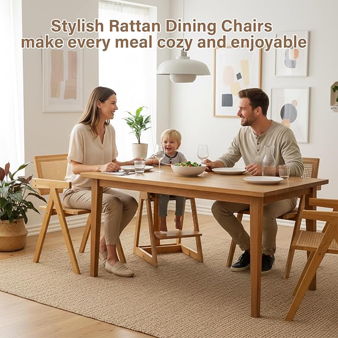 Furlide Rattan Dining Chairs Set of 4, Modern Mid Century Accent Chairs, Comfy Armchairs, Outdoor Rattan Chairs with Armrest for Bedroom Living Room Reading Room Dining Kitchen