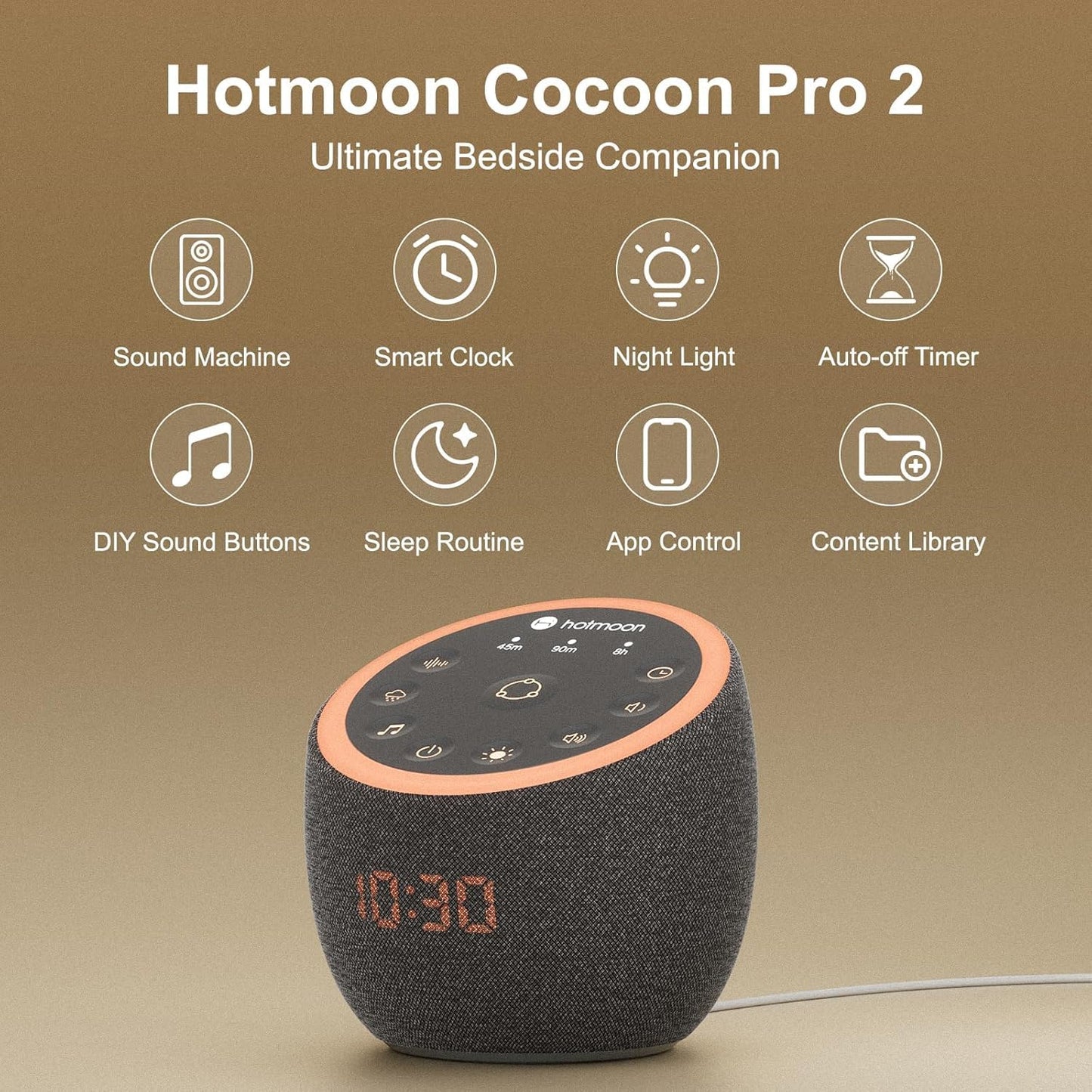 Hotmoon Sound Machine, Cocoon Pro 2 White Noise Machine for Sleeping Adults, 388 Non Looping Sounds & Sleep Timer, Smart App Control Night Light, Nature Sound Pink Green Brown Noise Maker, Plug in