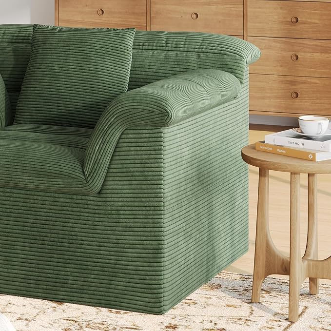 SUNG7 51" Cloud Sectional Couch, Modern Modular Sofa with Deep Seat, Comfy Compressed Single Sofa, Upholstered Corduroy Couches for Living Room, No Assembly Required, Green