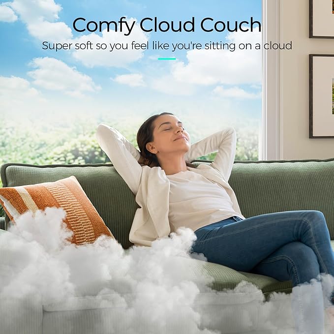 LINSY HOME 157'' Modular Sectional Sofa Green Couch Corduroy Cloud Couches for Living Room, U Shaped Couch with Movable Ottoman, Modern Cloud Sectional Sofas for Bedroom and Apartment, Green