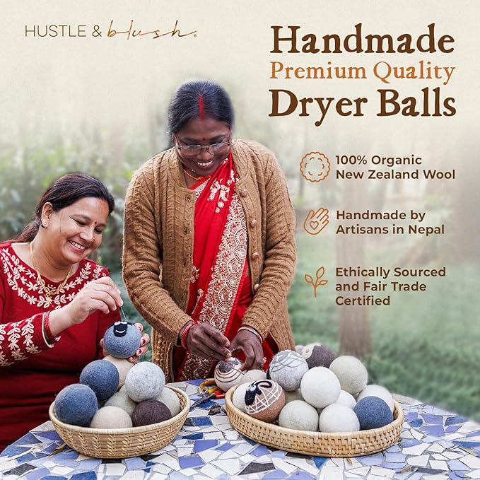 Hustle & Blush Fluff Ewes Wool Dryer Balls 3 Pack - XL Lights Premium New Zealand Laundry Set, Reduces Drying Time, Static Control, Chemical Free, Ideal Holiday Gifts for Women & Men