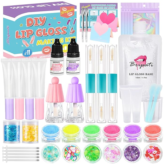 BRIPATI DIY Lip Gloss Making Kit - Make Your Own Lip Glosses Moisturizing DIY Lip Glaze Handmade Glittery Set for Teens Gi...